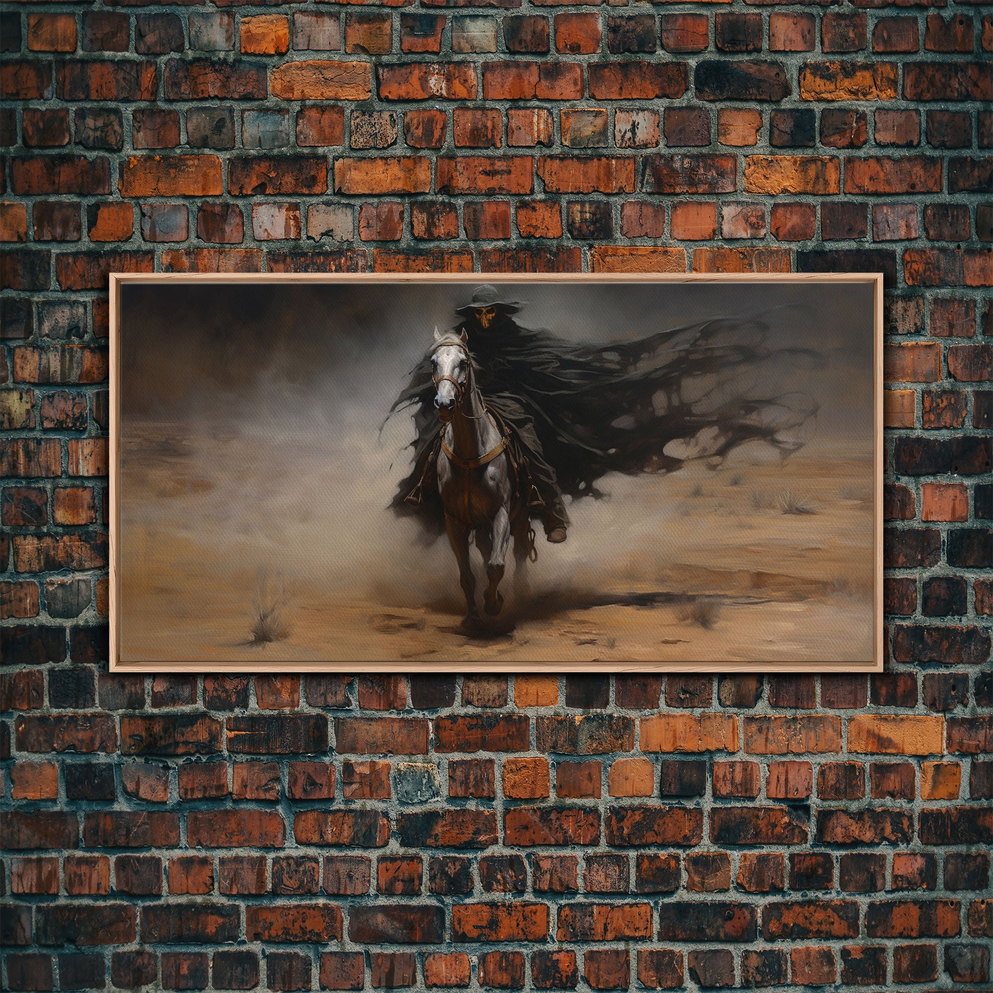 Death Rides A Pale Horse, Framed Canvas Print, Cowboy Grim Reaper, Spooky Halloween Art Print