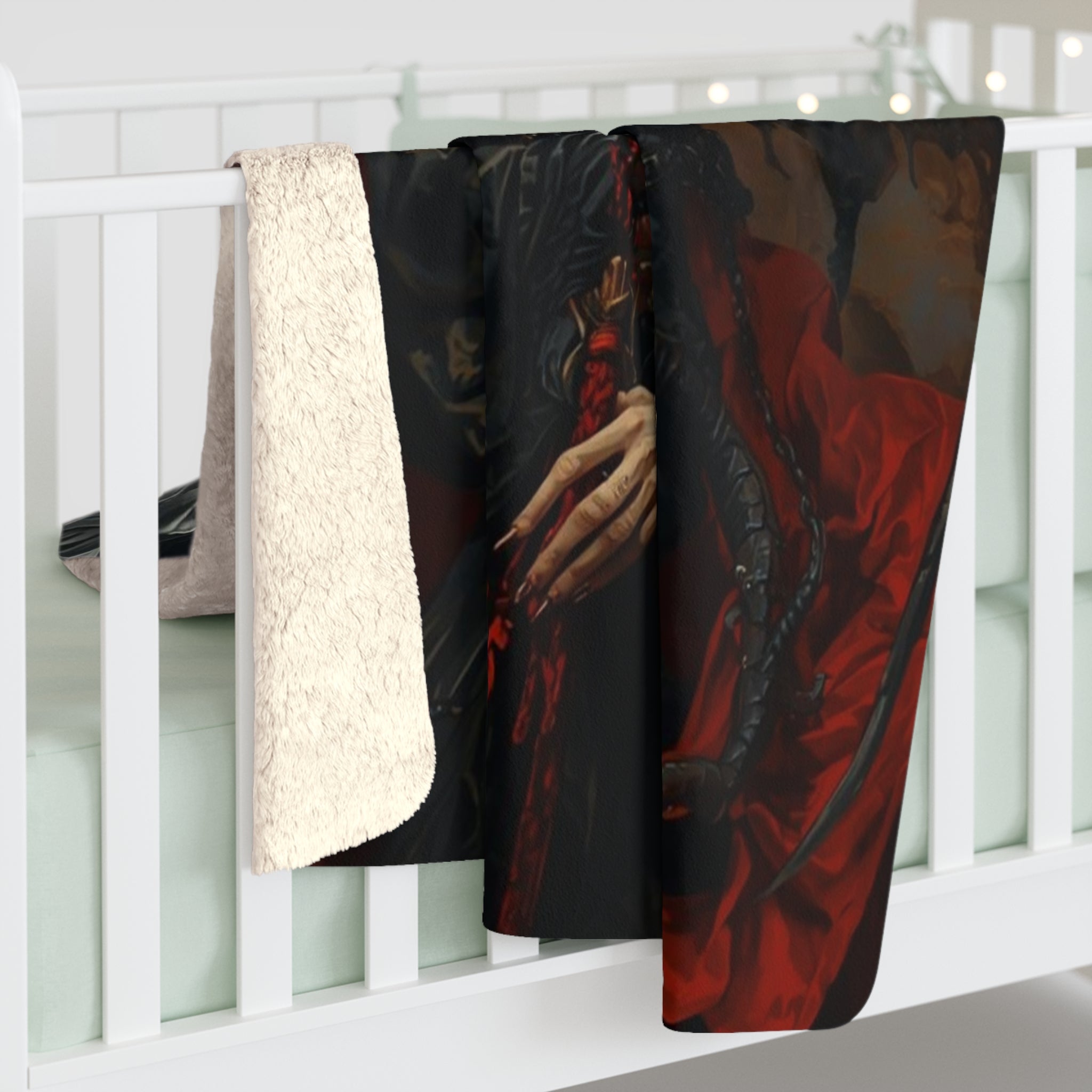 Dark Angel Demon Sherpa Blanket – Gothic Horned Skull Design