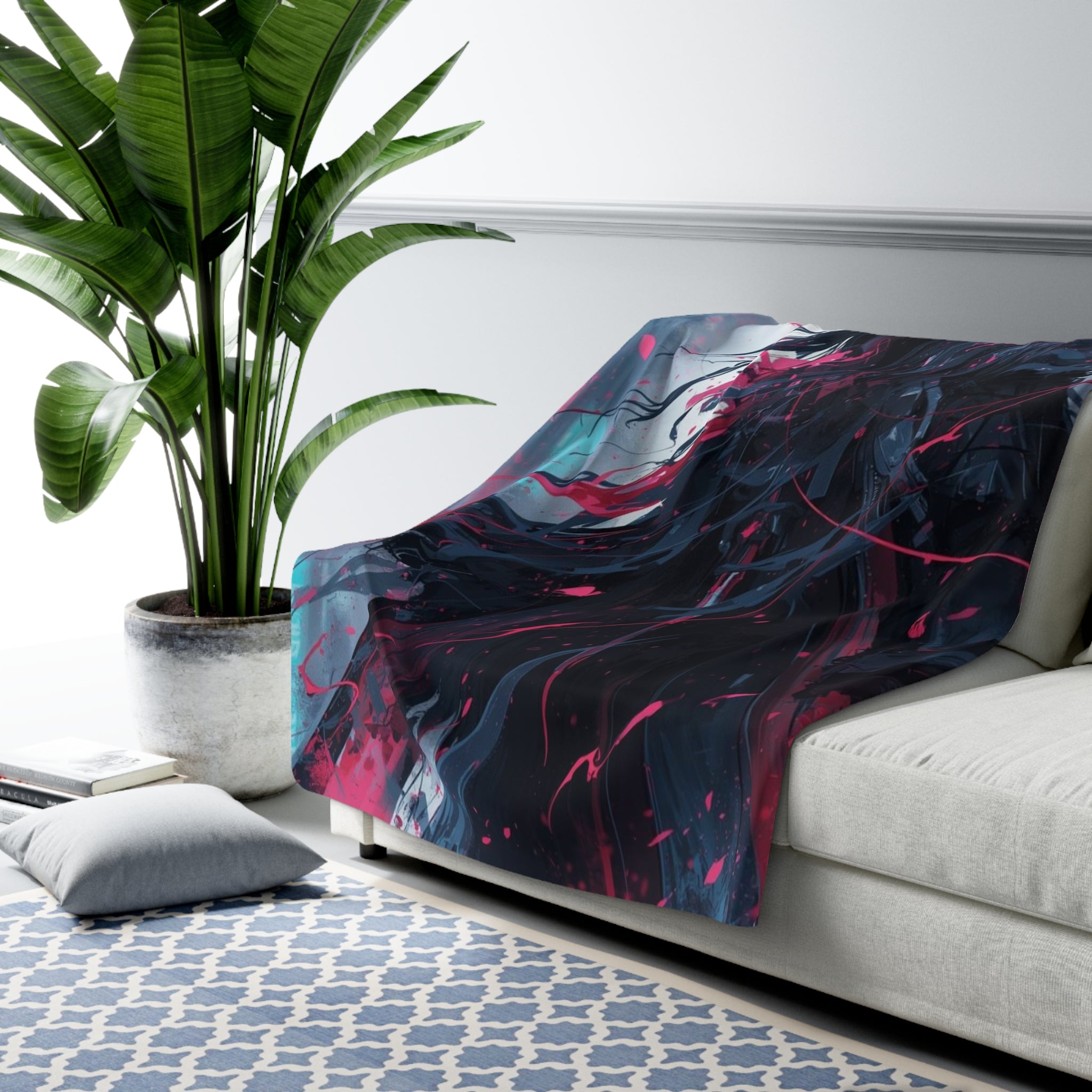 Dark Angel Demon Sherpa Blanket – Gothic Horned Skull Design