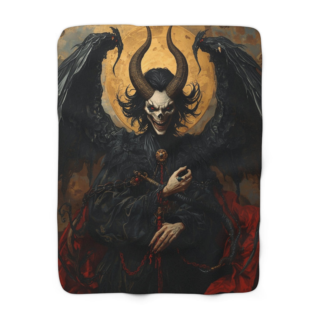 Dark Angel Demon Sherpa Blanket – Gothic Horned Skull Design