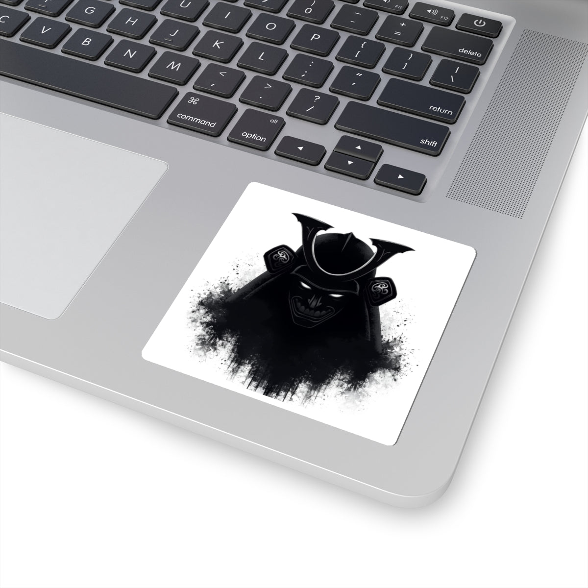 Samurai Mask Kiss-Cut Sticker — Dark Ink Sumi-E Helmet Design