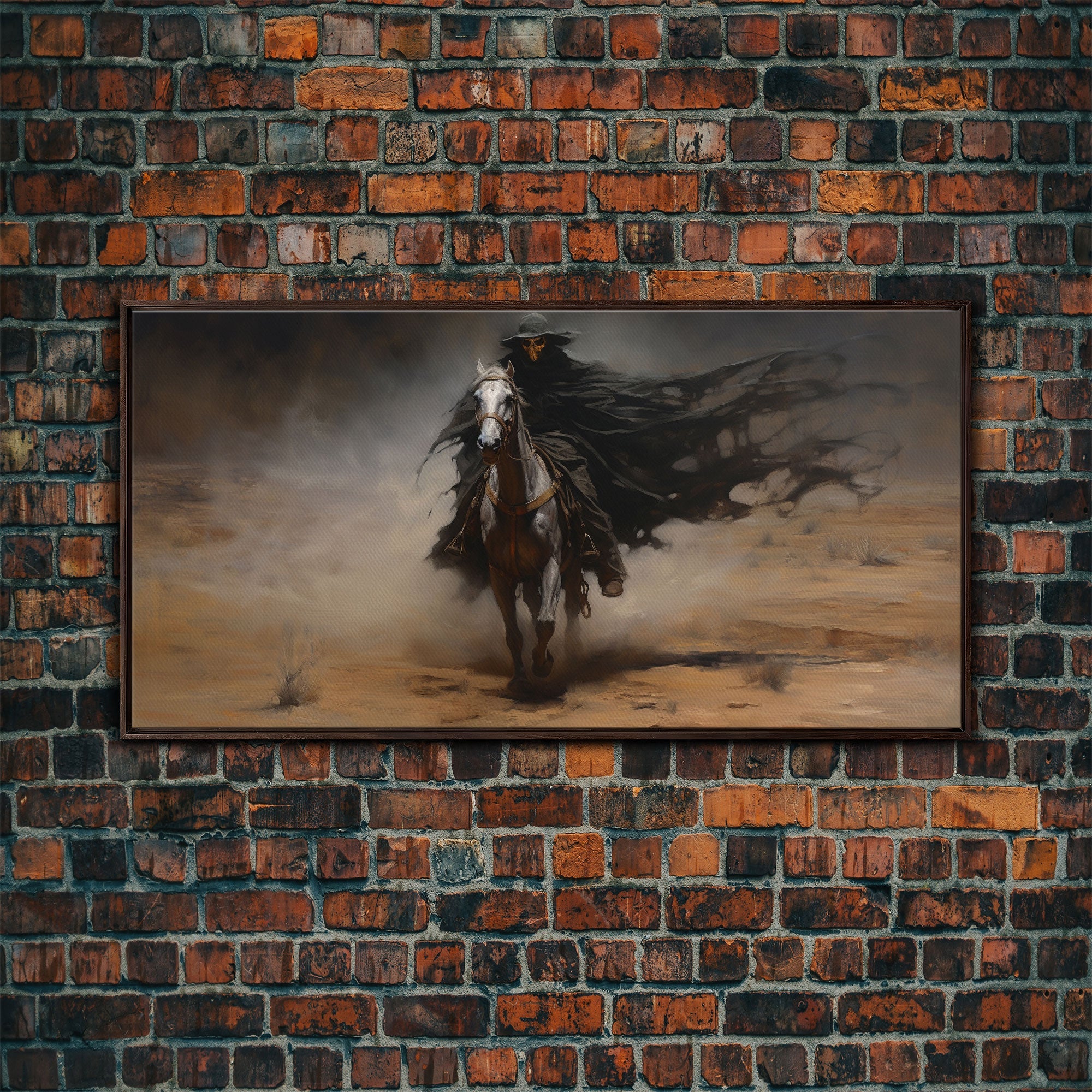 Death Rides A Pale Horse, Framed Canvas Print, Cowboy Grim Reaper, Spooky Halloween Art Print