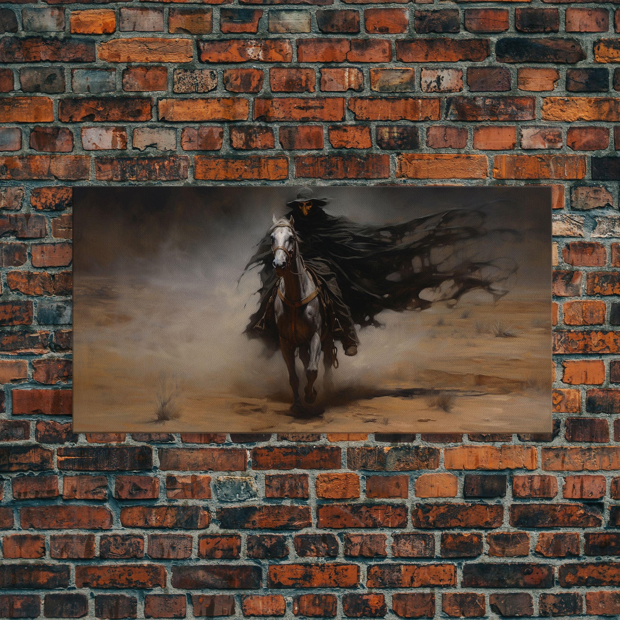 Death Rides A Pale Horse, Framed Canvas Print, Cowboy Grim Reaper, Spooky Halloween Art Print