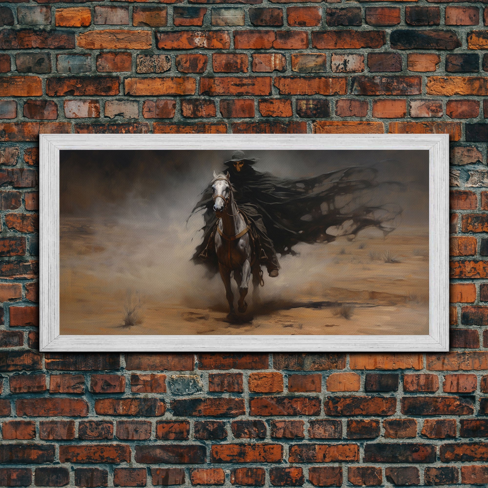 Death Rides A Pale Horse, Framed Canvas Print, Cowboy Grim Reaper, Spooky Halloween Art Print