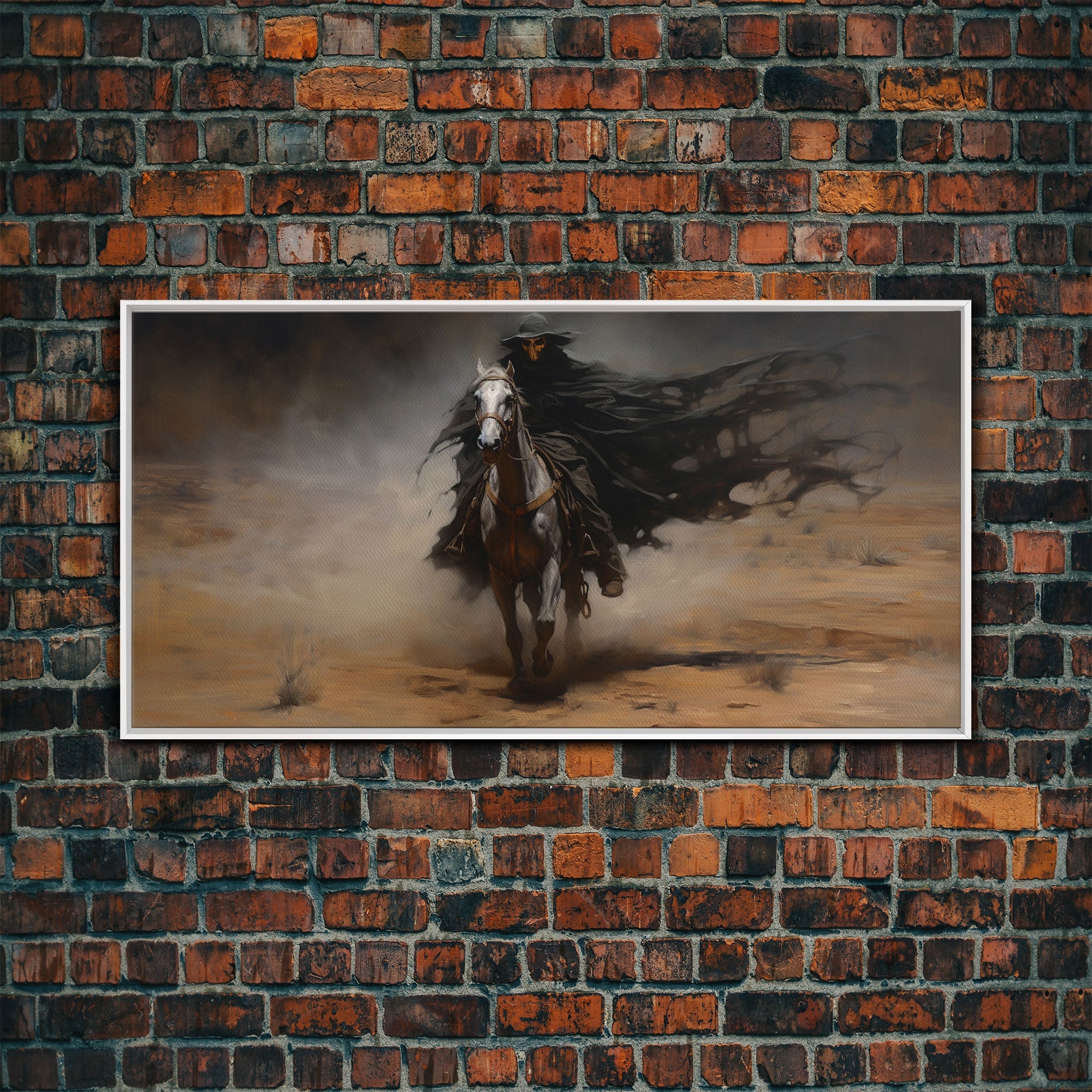 Death Rides A Pale Horse, Framed Canvas Print, Cowboy Grim Reaper, Spooky Halloween Art Print