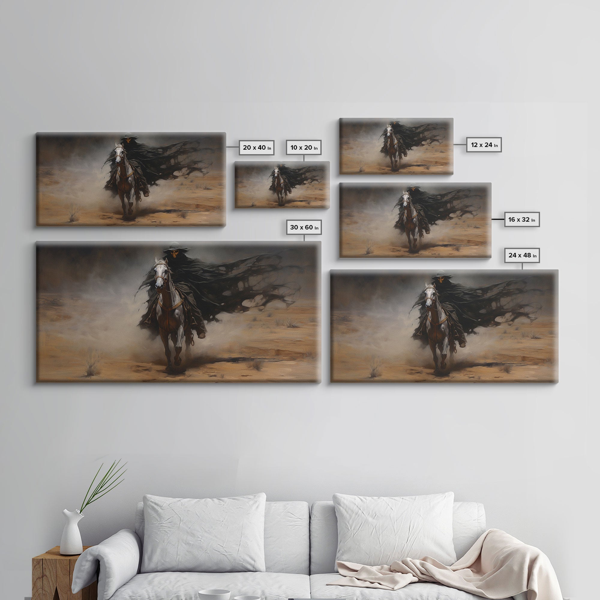 Death Rides A Pale Horse, Framed Canvas Print, Cowboy Grim Reaper, Spooky Halloween Art Print