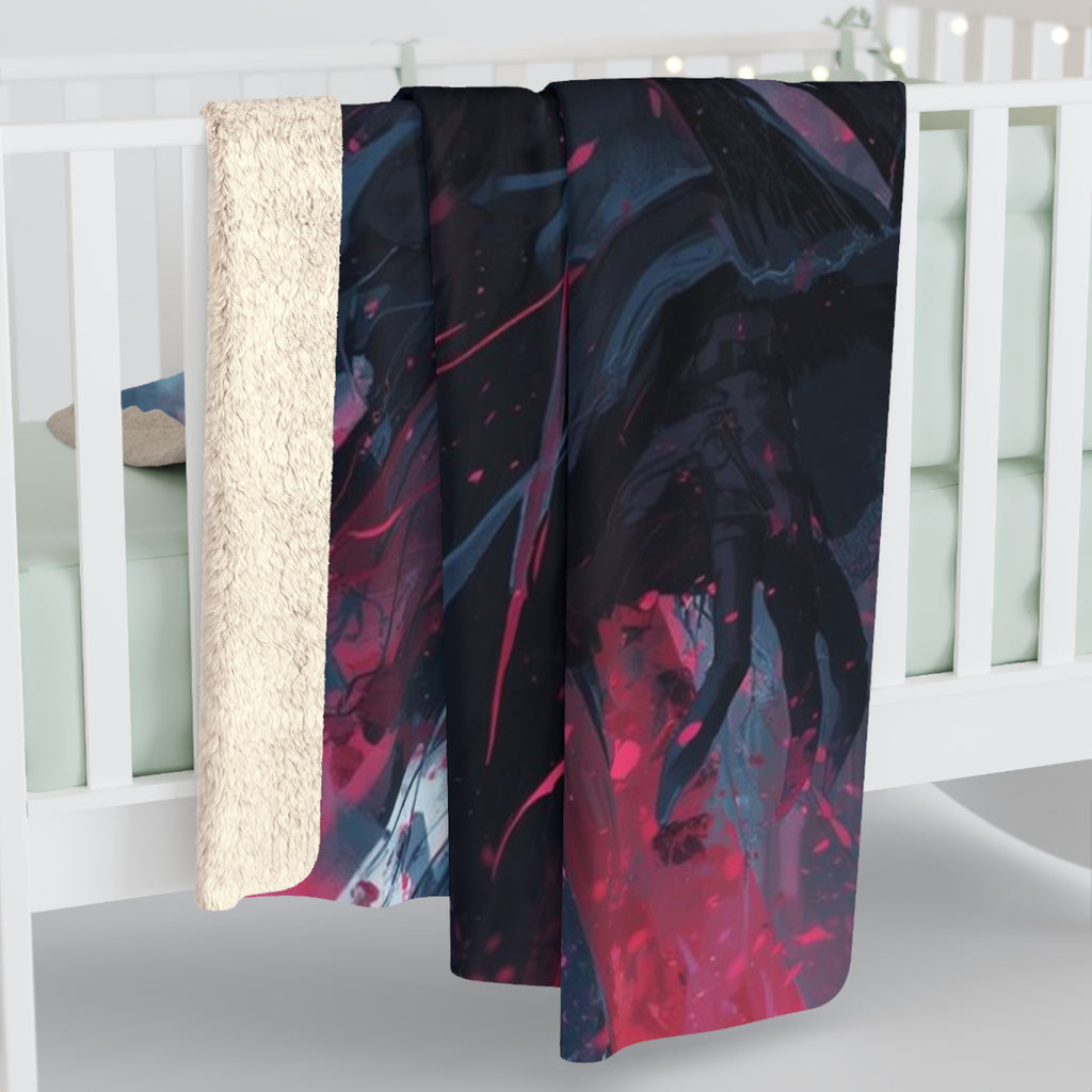 Dark Angel Demon Sherpa Blanket – Gothic Horned Skull Design