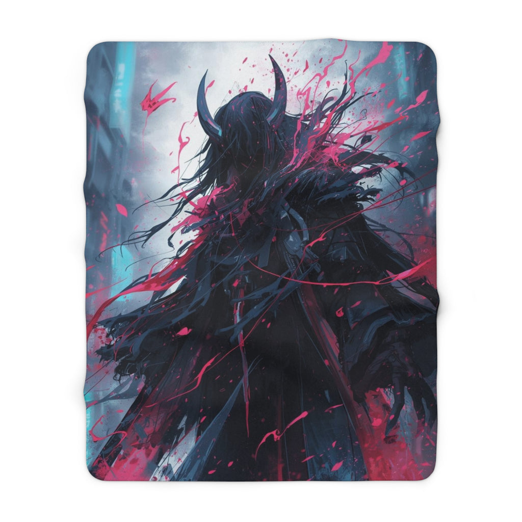 Dark Angel Demon Sherpa Blanket – Gothic Horned Skull Design