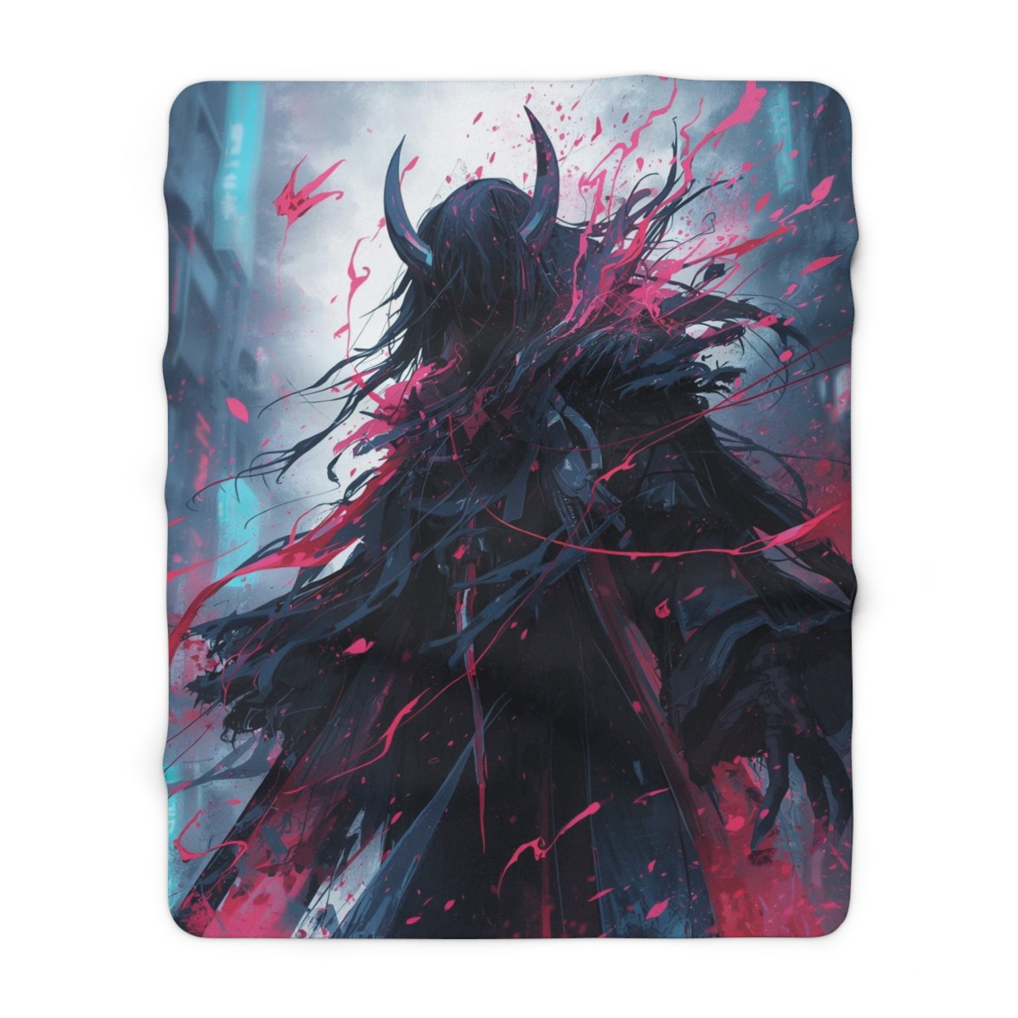 Dark Angel Demon Sherpa Blanket – Gothic Horned Skull Design