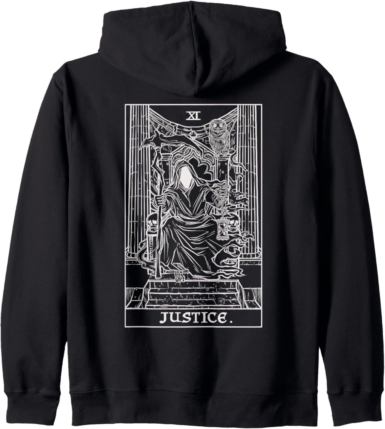 Justice Tarot Card Grim Reaper Halloween Goth Horror Occult Zip Hoodie