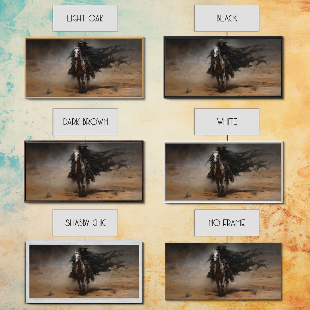 Death Rides A Pale Horse, Framed Canvas Print, Cowboy Grim Reaper, Spooky Halloween Art Print