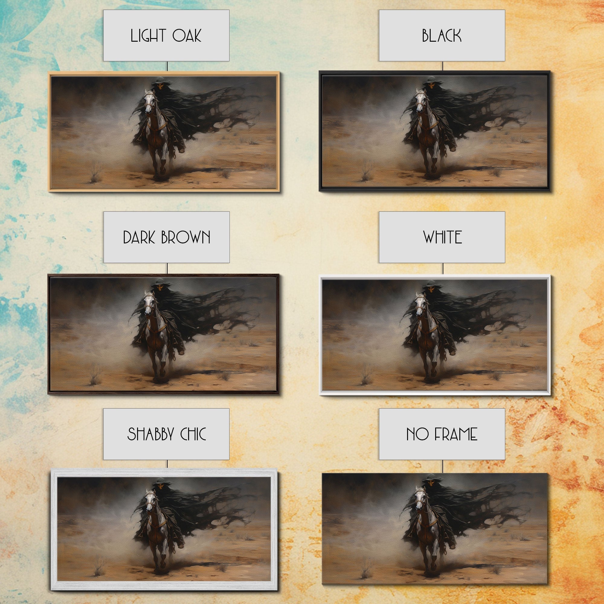 Death Rides A Pale Horse, Framed Canvas Print, Cowboy Grim Reaper, Spooky Halloween Art Print